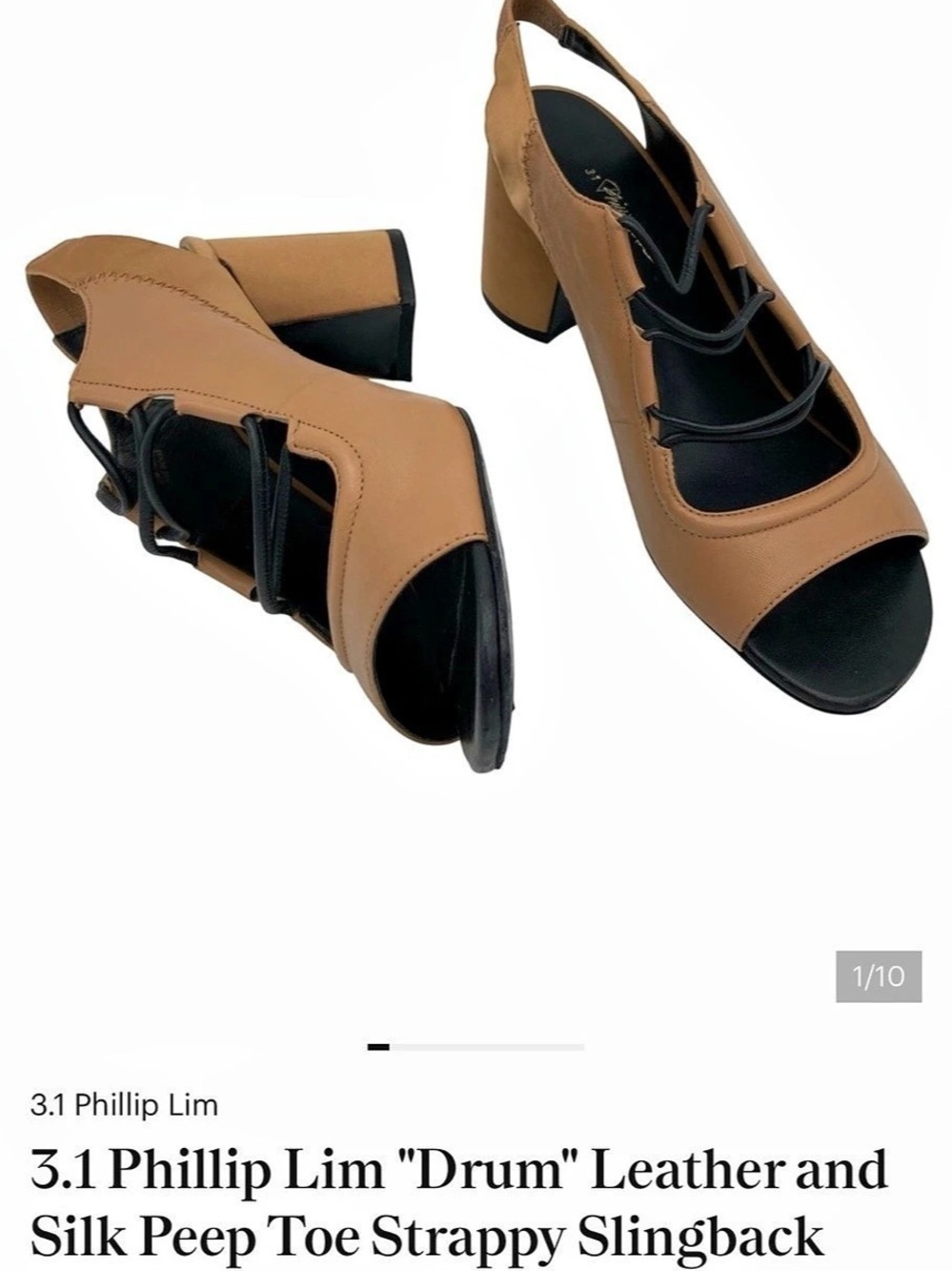 3.1 Phillip Lim Drum Leather and Silk Peep Toe Strappy Slingback Heels Leather